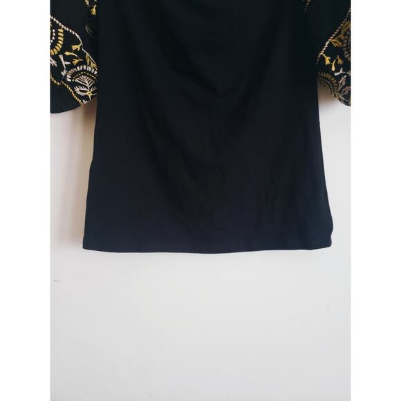 Free People Rock With It Puff Sleeve Embroidered Top Black Size Medium - Picture 3 of 10